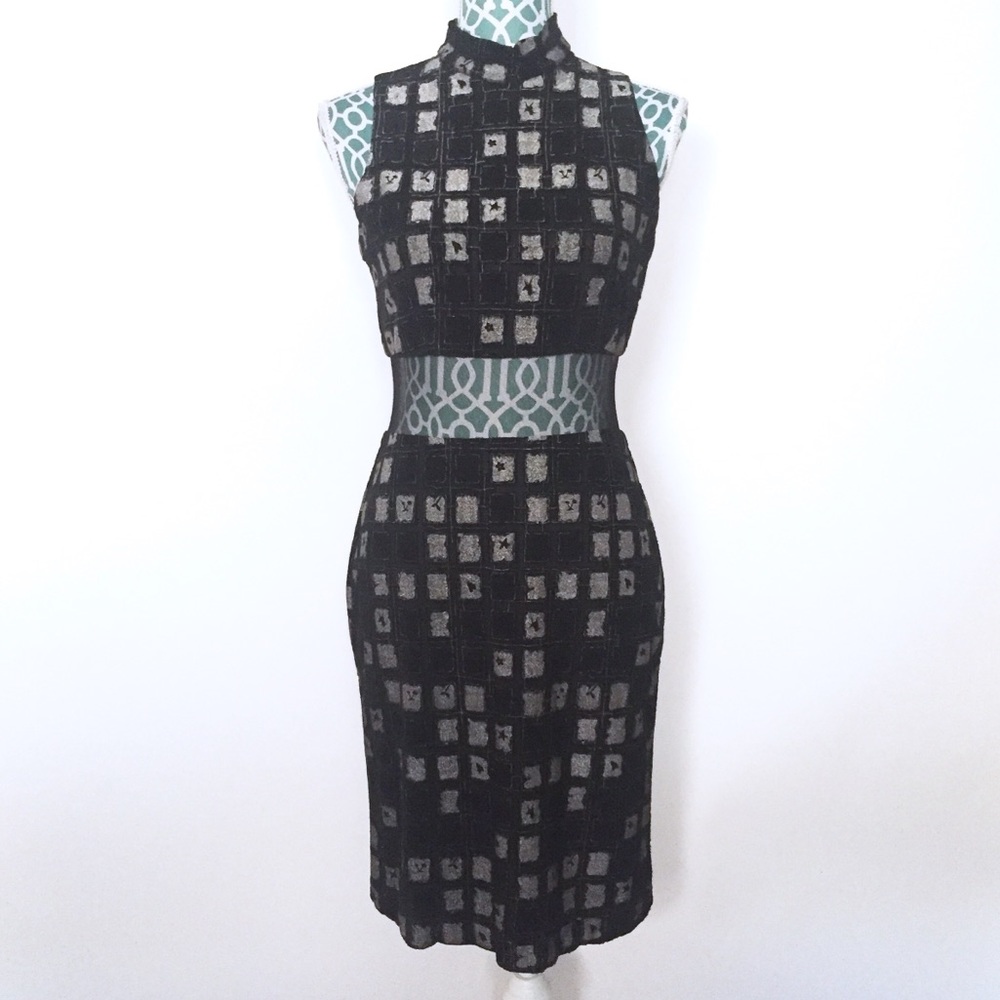 Vintage Mesh Waist High Neck Dress - curve-hugging - a twist on the classic LBD!